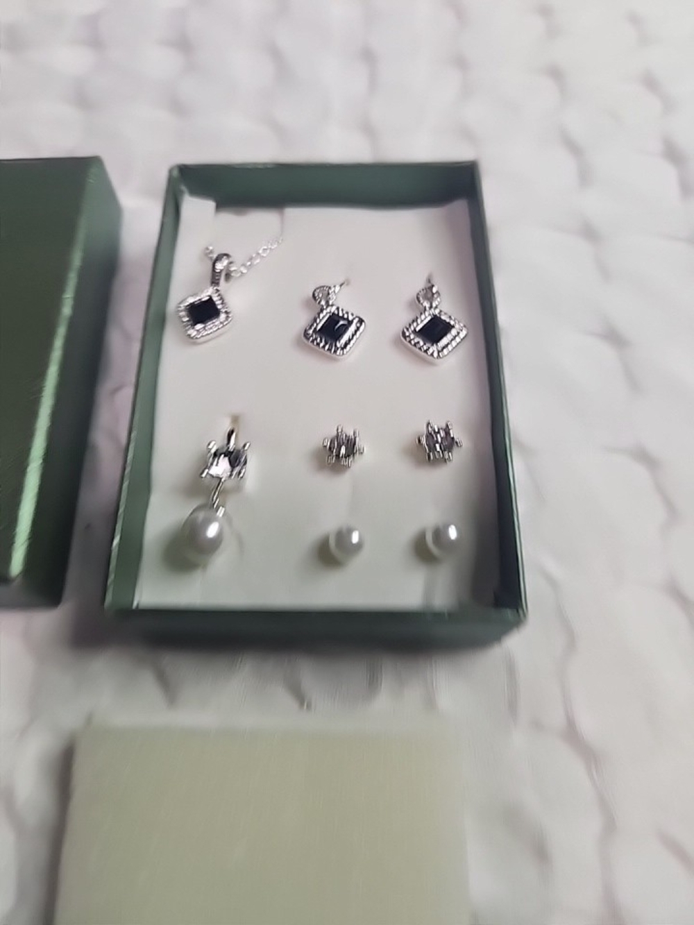 Avon Silver and Black Multi-Pair Jewelry Set with Pearl Drops Vintage